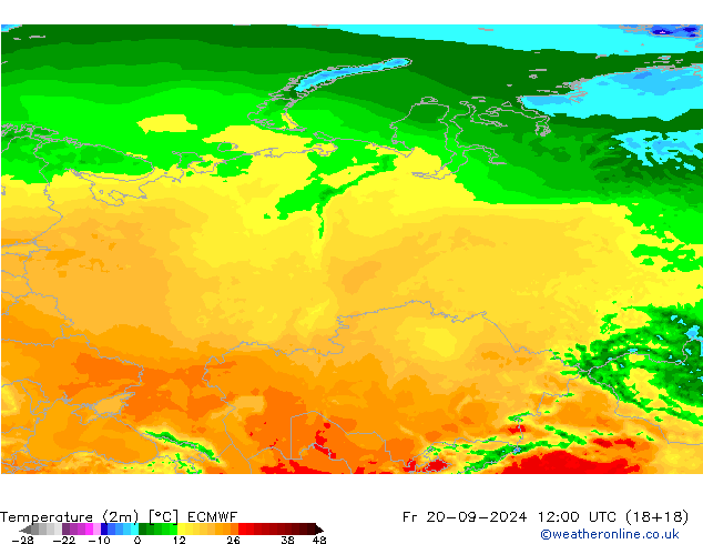 température (2m) ECMWF ven 20.09.2024 12 UTC