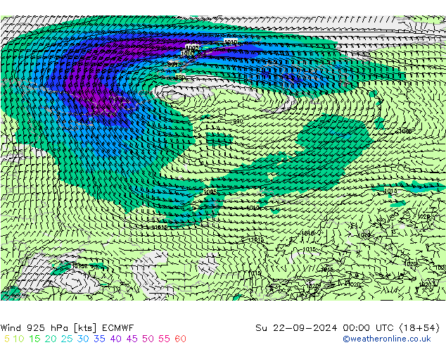 Wind 925 hPa ECMWF Su 22.09.2024 00 UTC