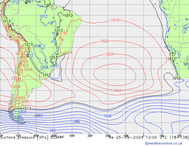 Surface pressure ECMWF We 25.09.2024 12 UTC