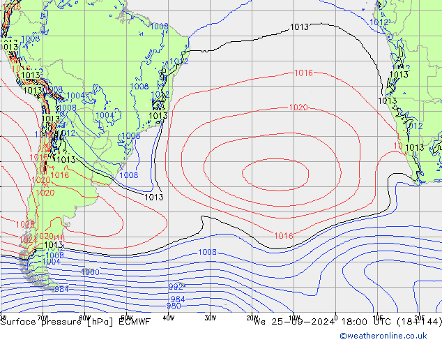 Presión superficial ECMWF mié 25.09.2024 18 UTC