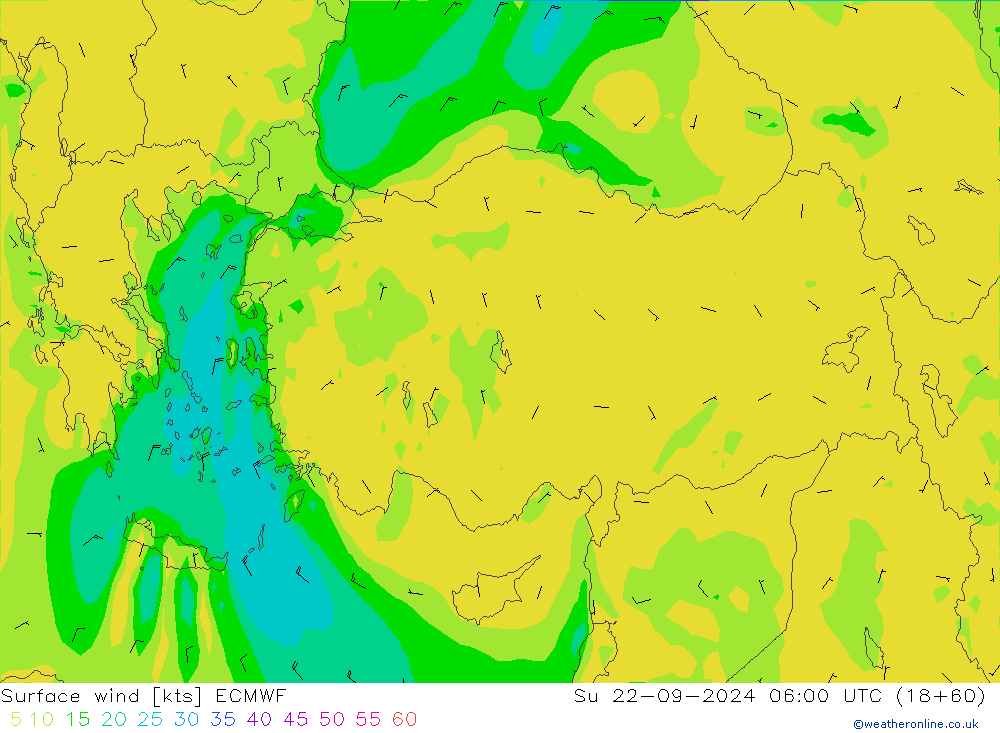 Vent 10 m ECMWF dim 22.09.2024 06 UTC