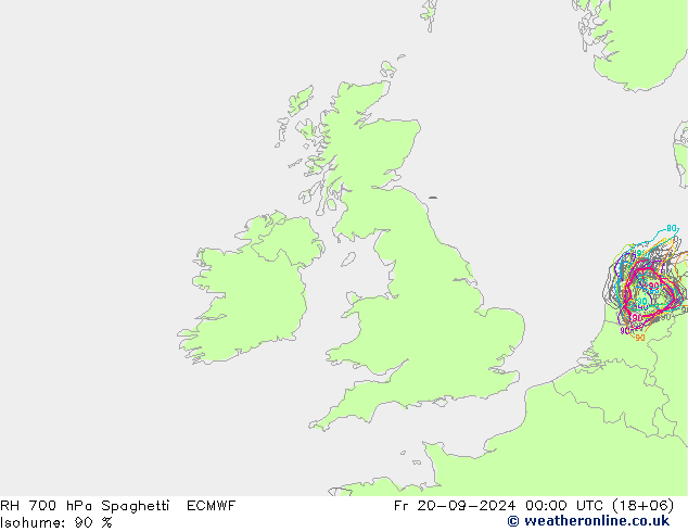 RH 700 hPa Spaghetti ECMWF Fr 20.09.2024 00 UTC