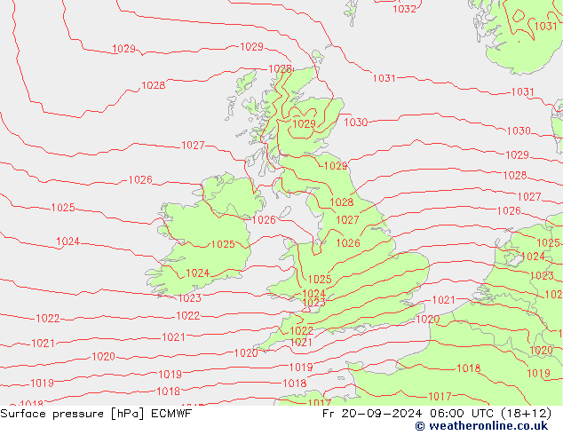 Presión superficial ECMWF vie 20.09.2024 06 UTC