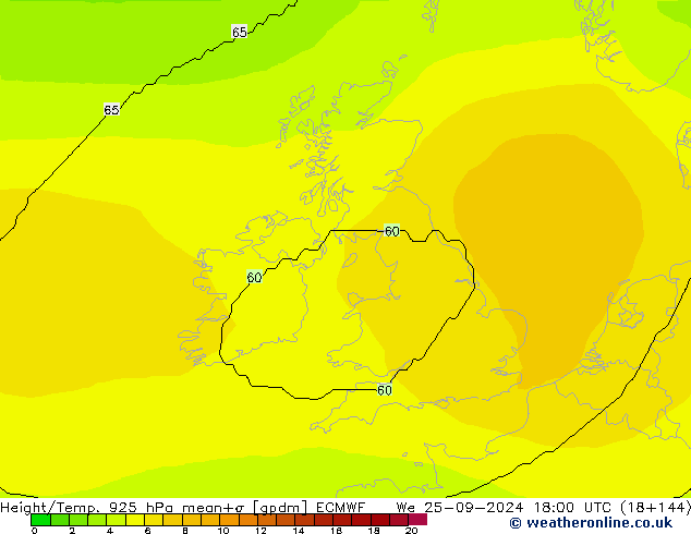 Yükseklik/Sıc. 925 hPa ECMWF Çar 25.09.2024 18 UTC