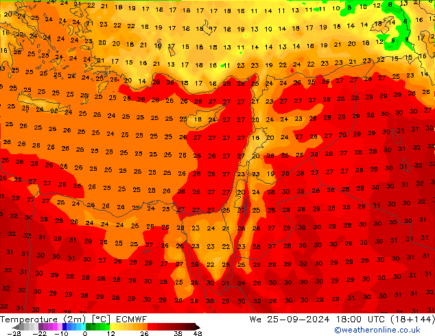 карта температуры ECMWF ср 25.09.2024 18 UTC