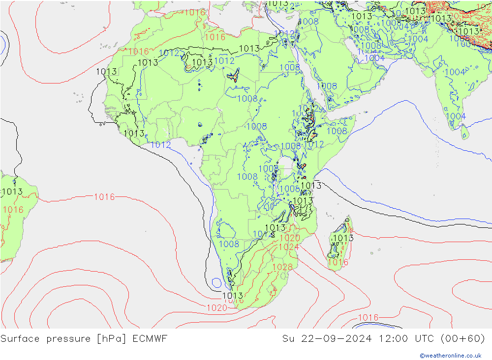 Atmosférický tlak ECMWF Ne 22.09.2024 12 UTC