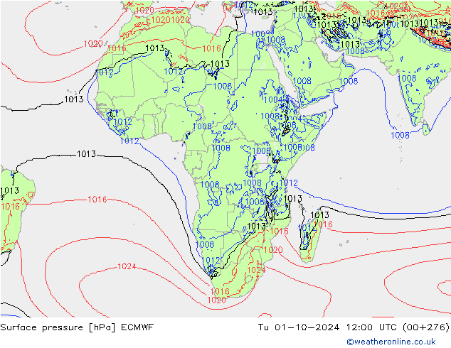 Surface pressure ECMWF Tu 01.10.2024 12 UTC