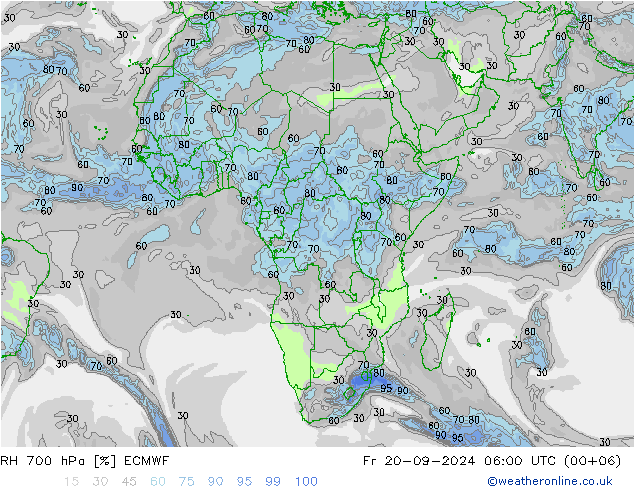 RH 700 hPa ECMWF Fr 20.09.2024 06 UTC