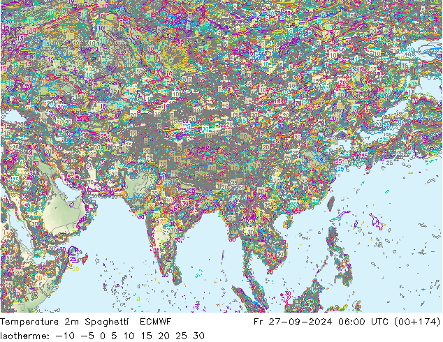 Temperatura 2m Spaghetti ECMWF ven 27.09.2024 06 UTC