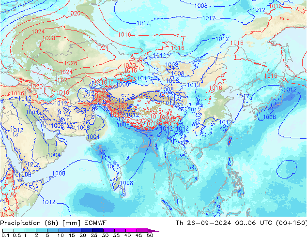 осадки (6h) ECMWF чт 26.09.2024 06 UTC