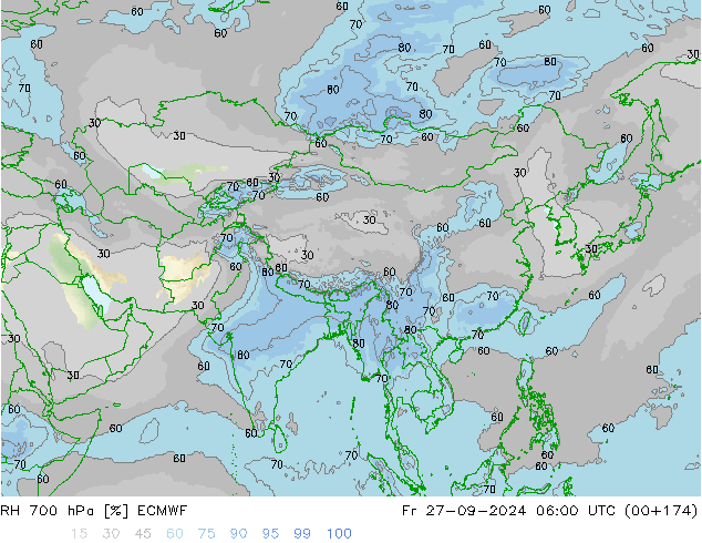 Humedad rel. 700hPa ECMWF vie 27.09.2024 06 UTC