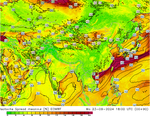 Izotacha Spread ECMWF pon. 23.09.2024 18 UTC