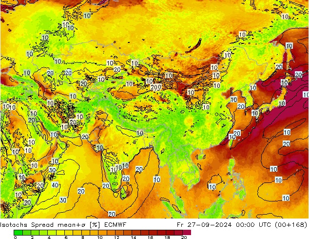 Isotaca Spread ECMWF vie 27.09.2024 00 UTC