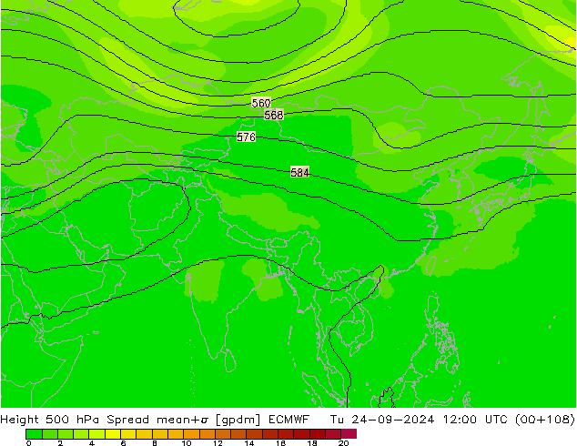 Height 500 hPa Spread ECMWF Tu 24.09.2024 12 UTC