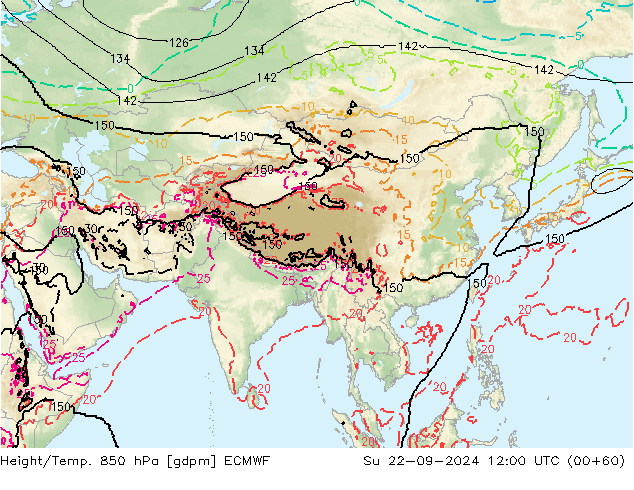 Height/Temp. 850 hPa ECMWF Dom 22.09.2024 12 UTC