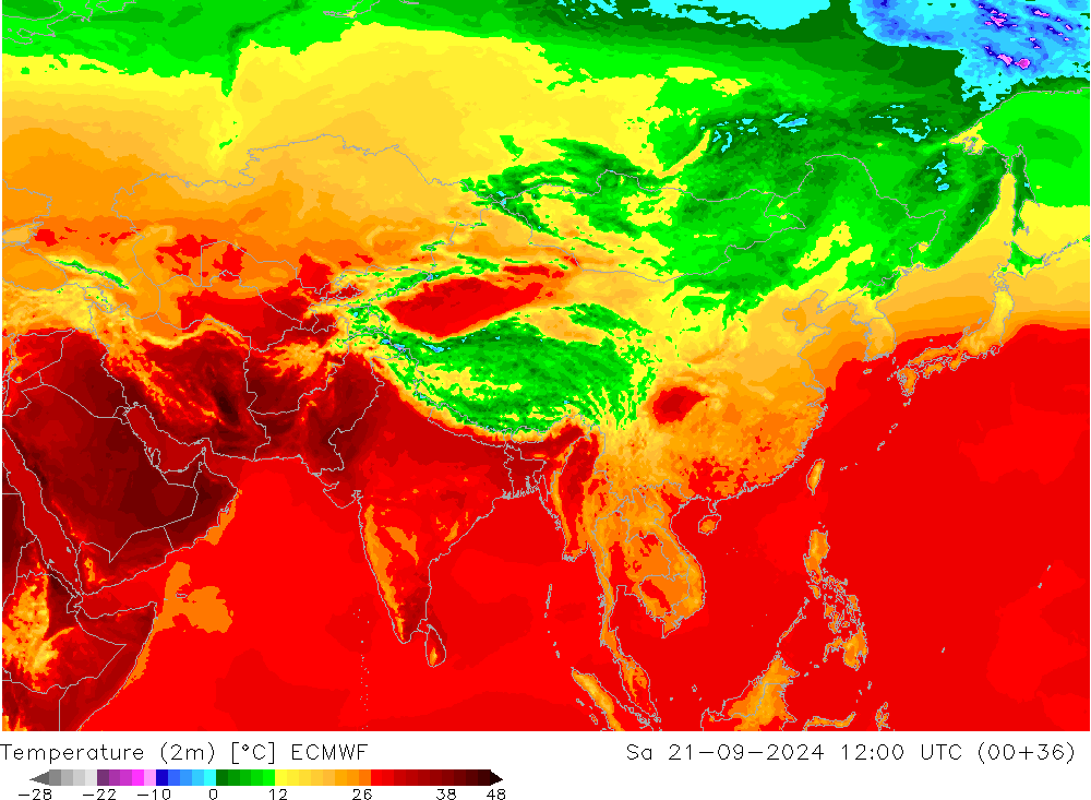 Temperature (2m) ECMWF So 21.09.2024 12 UTC