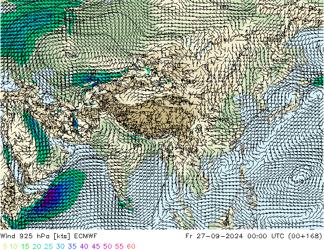 Viento 925 hPa ECMWF vie 27.09.2024 00 UTC