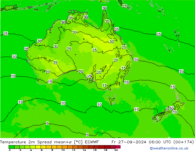 Temperature 2m Spread ECMWF Fr 27.09.2024 06 UTC