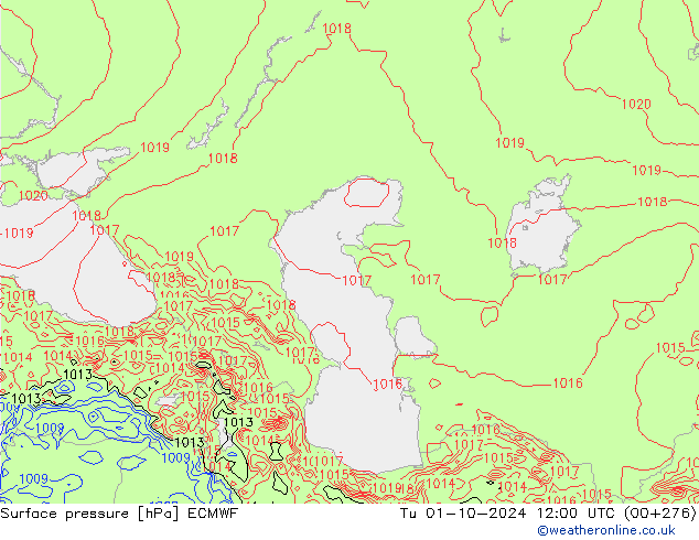 Surface pressure ECMWF Tu 01.10.2024 12 UTC