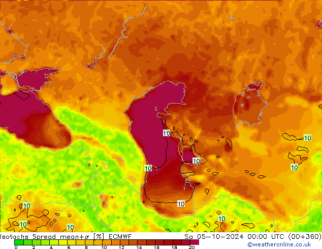 Isotachs Spread ECMWF сб 05.10.2024 00 UTC