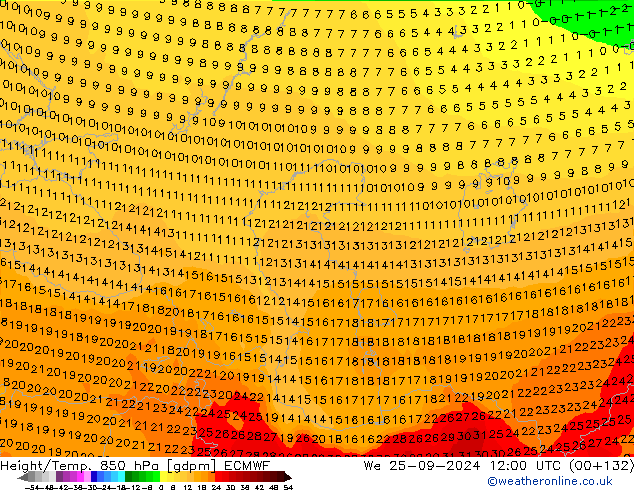 Yükseklik/Sıc. 850 hPa ECMWF Çar 25.09.2024 12 UTC