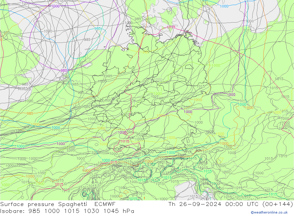 Surface pressure Spaghetti ECMWF Th 26.09.2024 00 UTC