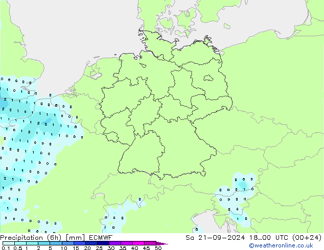 осадки (6h) ECMWF сб 21.09.2024 00 UTC