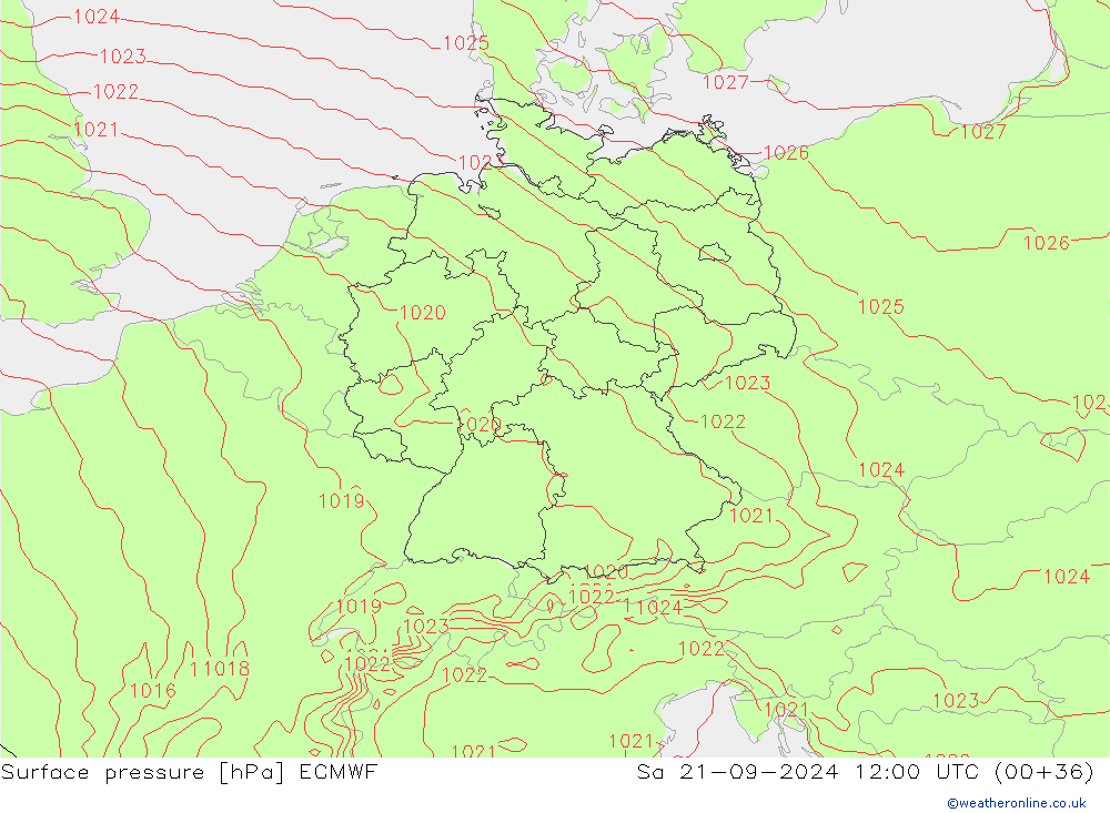 Surface pressure ECMWF Sa 21.09.2024 12 UTC