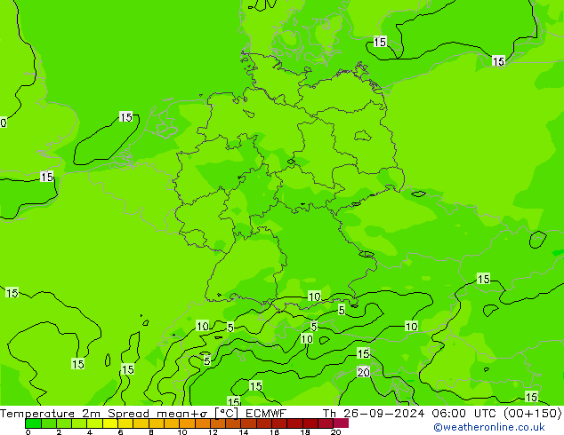 Temperature 2m Spread ECMWF Th 26.09.2024 06 UTC