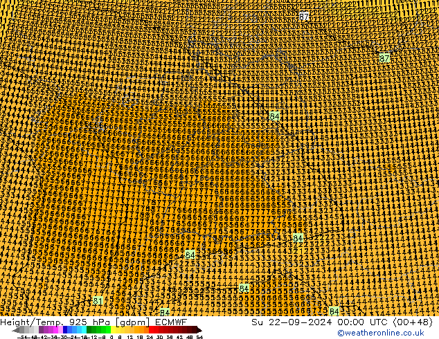 Height/Temp. 925 hPa ECMWF Su 22.09.2024 00 UTC