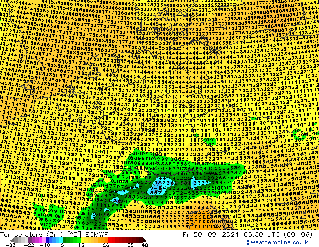 Temperaturkarte (2m) ECMWF Fr 20.09.2024 06 UTC