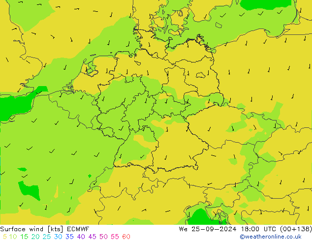 Vent 10 m ECMWF mer 25.09.2024 18 UTC