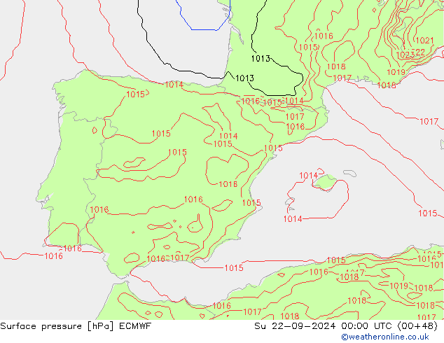 Atmosférický tlak ECMWF Ne 22.09.2024 00 UTC