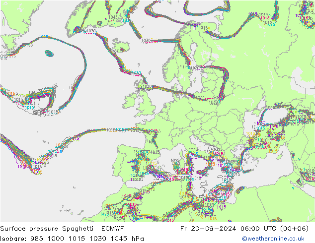 Surface pressure Spaghetti ECMWF Fr 20.09.2024 06 UTC