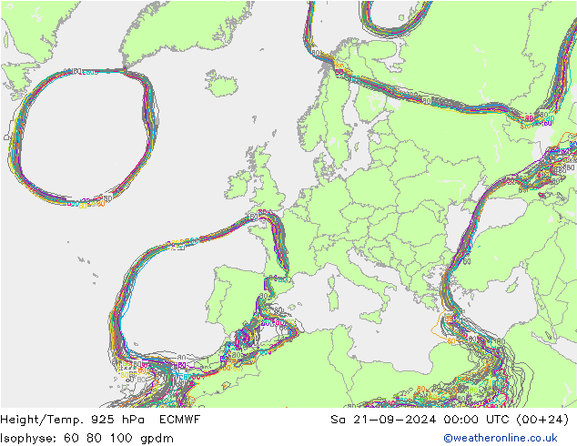 Height/Temp. 925 hPa ECMWF Sa 21.09.2024 00 UTC