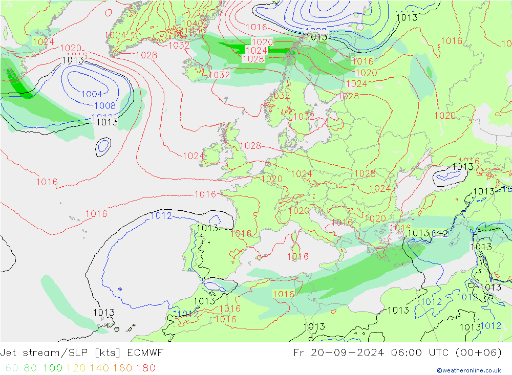 高速氣流/地面气压 ECMWF 星期五 20.09.2024 06 UTC