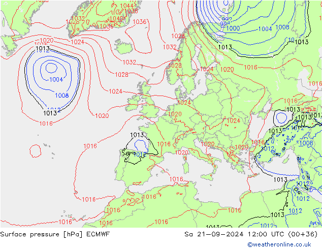 Atmosférický tlak ECMWF So 21.09.2024 12 UTC