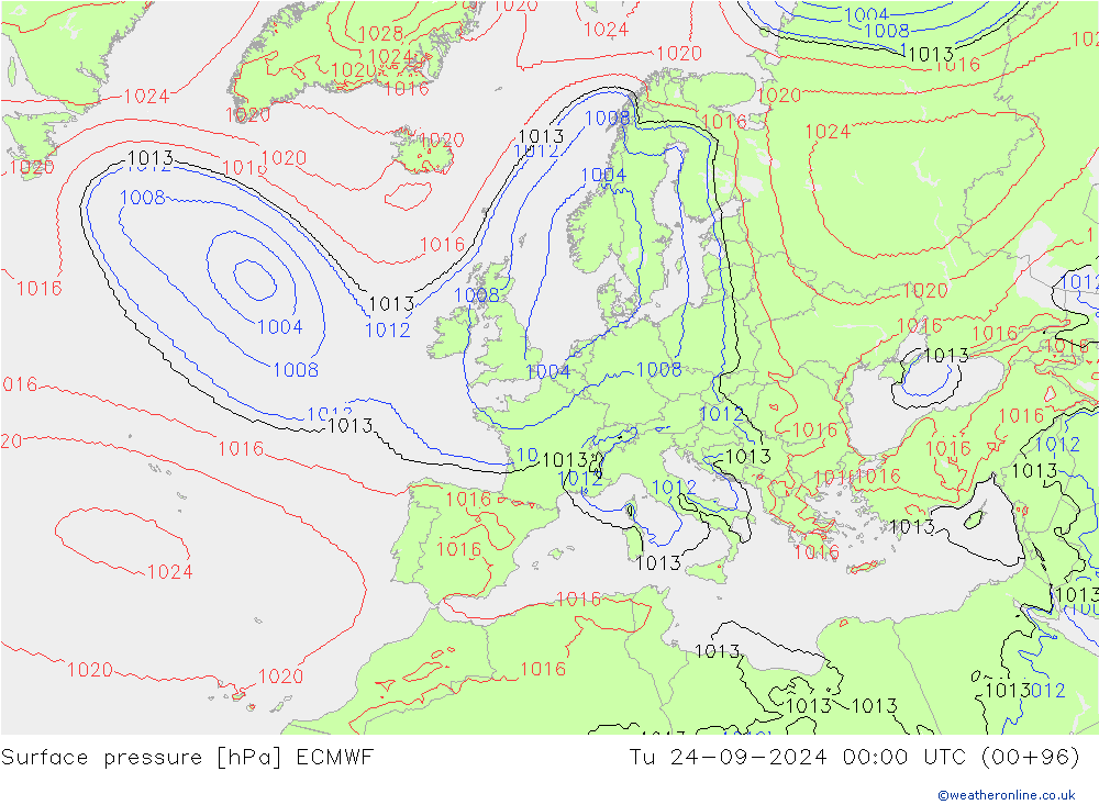 Pressione al suolo ECMWF mar 24.09.2024 00 UTC