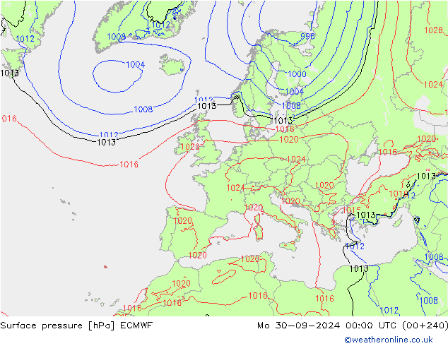 приземное давление ECMWF пн 30.09.2024 00 UTC