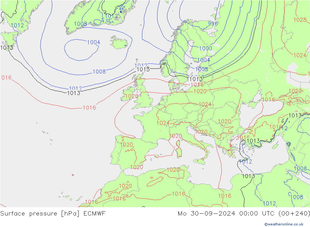 Surface pressure ECMWF Mo 30.09.2024 00 UTC