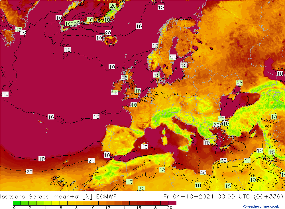 Isotachen Spread ECMWF vr 04.10.2024 00 UTC