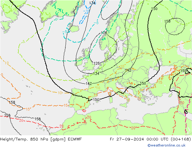 Géop./Temp. 850 hPa ECMWF ven 27.09.2024 00 UTC