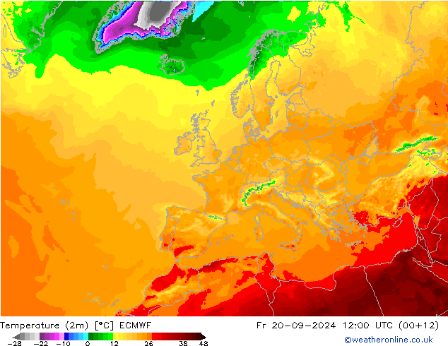 карта температуры ECMWF пт 20.09.2024 12 UTC