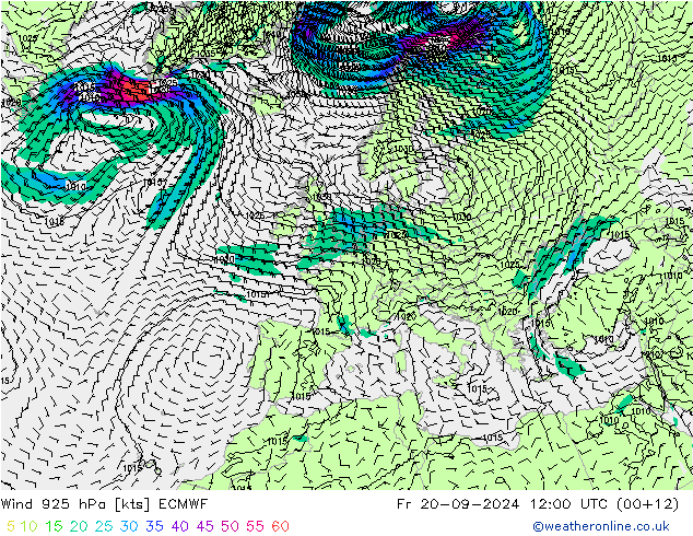 Wind 925 hPa ECMWF vr 20.09.2024 12 UTC