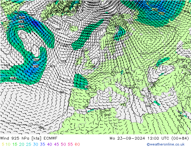 Vent 925 hPa ECMWF lun 23.09.2024 12 UTC