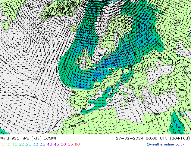 Viento 925 hPa ECMWF vie 27.09.2024 00 UTC