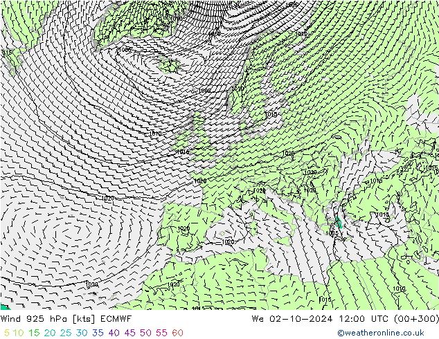 Rüzgar 925 hPa ECMWF Çar 02.10.2024 12 UTC