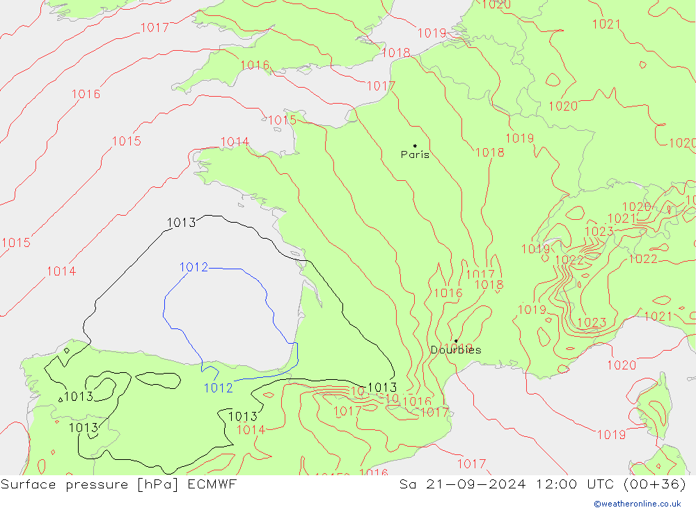 Surface pressure ECMWF Sa 21.09.2024 12 UTC