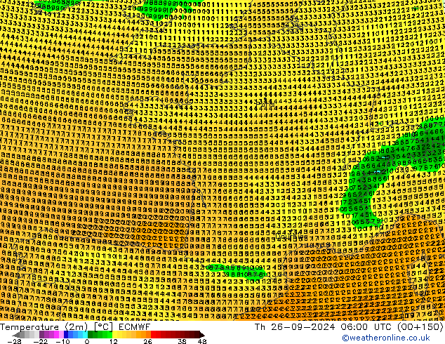 mapa temperatury (2m) ECMWF czw. 26.09.2024 06 UTC