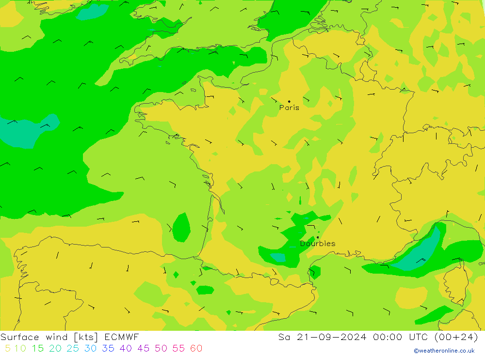 ветер 10 m ECMWF сб 21.09.2024 00 UTC